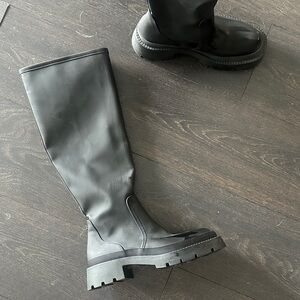 Zara Black Over-the-Knee Chunky Lug Sole Boots